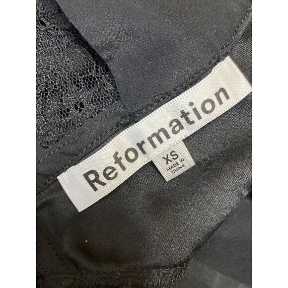 Reformation Provence Black Silk Satin Lace Sleeveless V Neck Midi Slip Dress XS - Picture 4 of 5